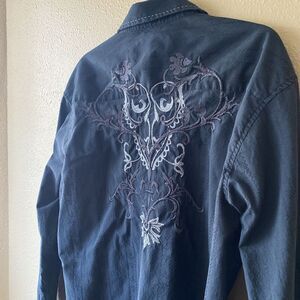 J. Campbell Vintage Y2K Embroidered Grunge Long Sleeve Rock Shirt Black Men's XL